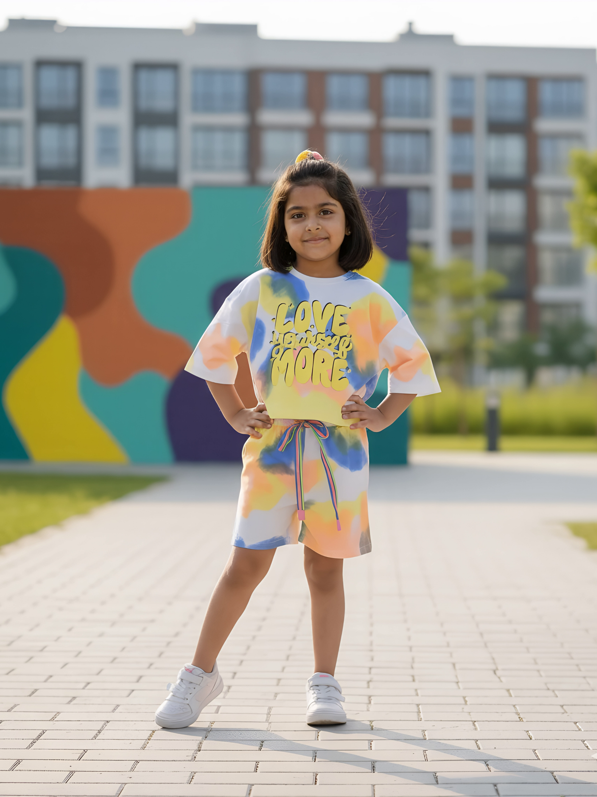 Vibrant Love Yourself More Girls' Tie-Dye Co-ord Set.