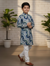 Premium Navy Blue Geometric Print Kurta with White Pajama