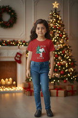 Girls' 'Tis The Season' Snoopy Christmas Graphic Print Red T-Shirt
