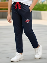 Boys' Navy Blue Slim-Fit Track Pants with Contrast Red Drawstring