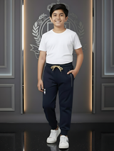 Boys' Navy Blue Active Track Pants with Sporty Contrast Drawstring