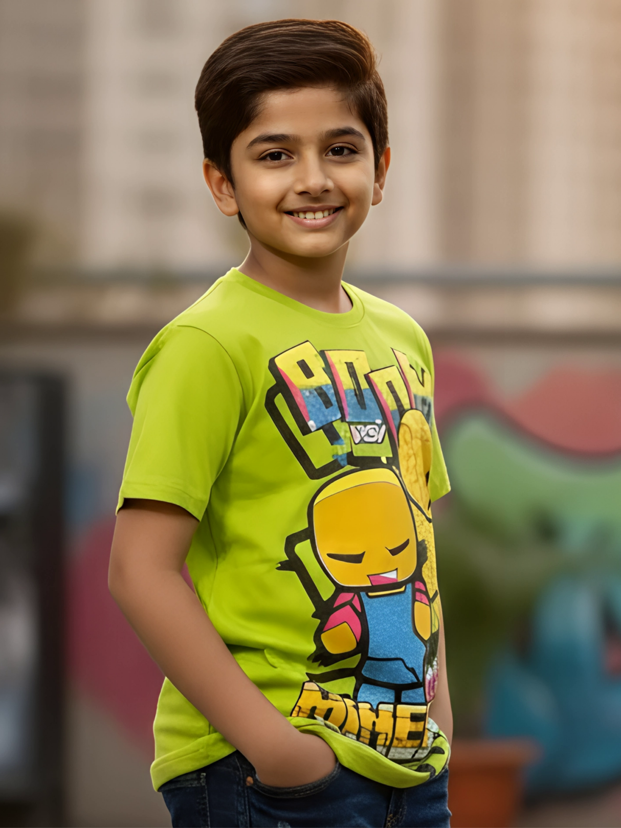 Boys Graphic Print Lime Green Cotton T-Shirt