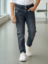 Boys' Premium Dark Grey Slim Fit Jeans with Adjustable Belt