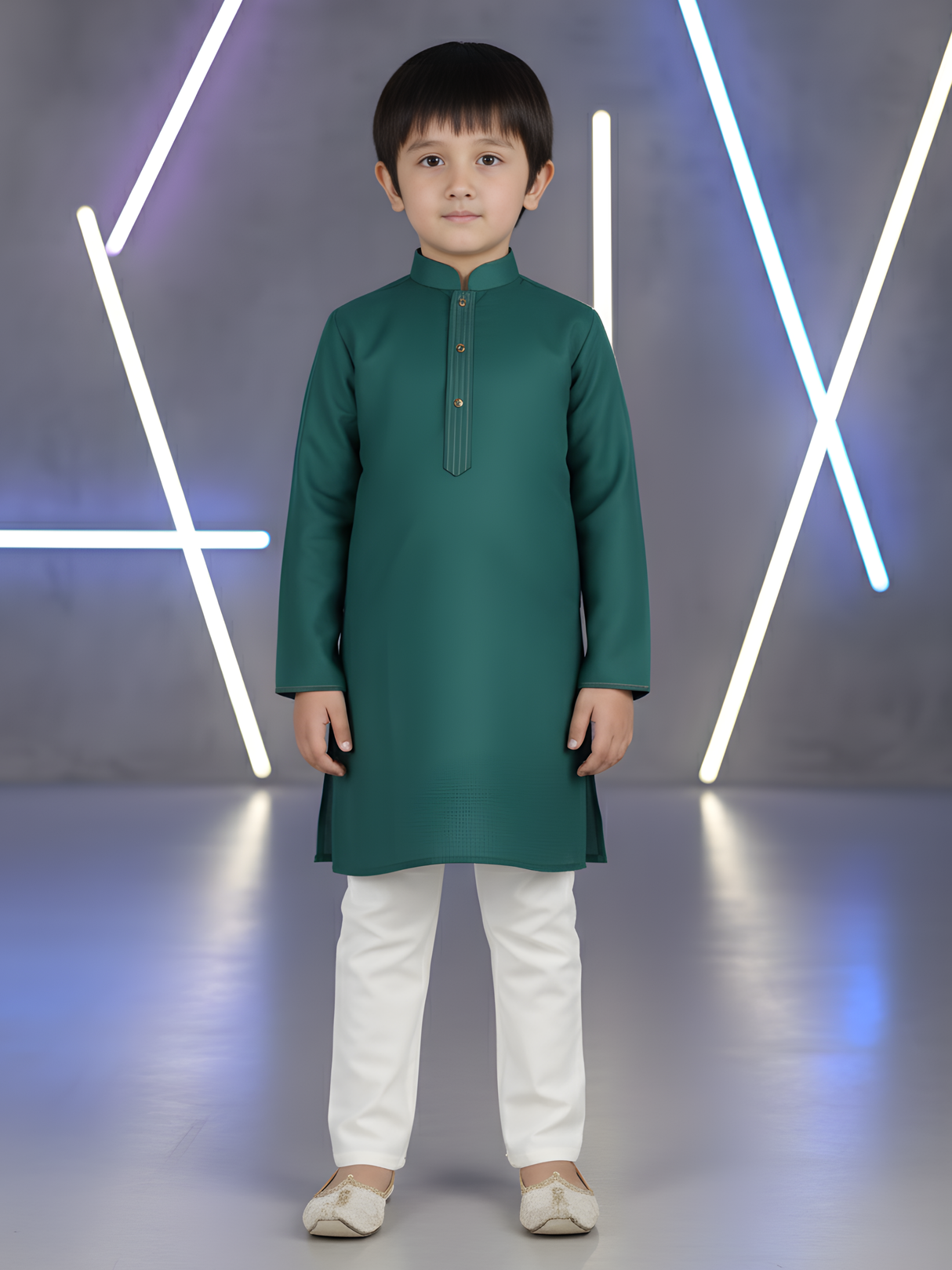 Boys Traditional With Work Chudidar Kurta Set - Blue