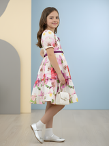 Girls' Multi-Color Tiered Floral Print Frock with Belt