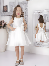 Girls Party Satin Party Frock With Work - White