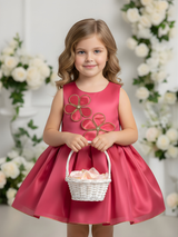Girls' Hot Pink Shimmer Sleeveless Party Frock with Butterfly Flower .