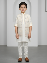 Boys' Classic Cream Solid Kurta and Pajama Set