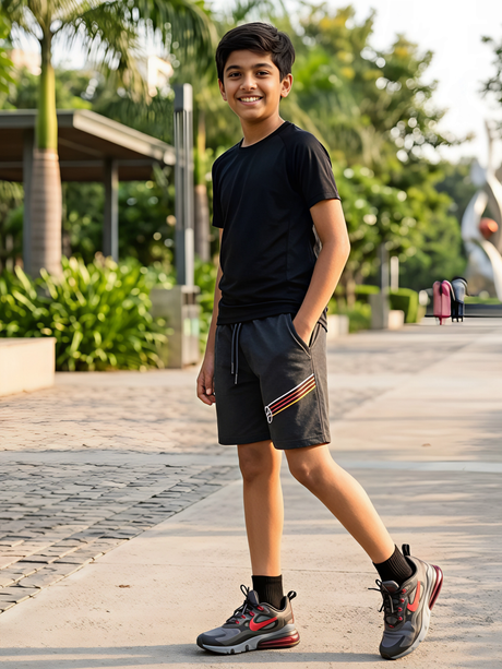 Boys' Athletic Striped Shorts - Dark Grey