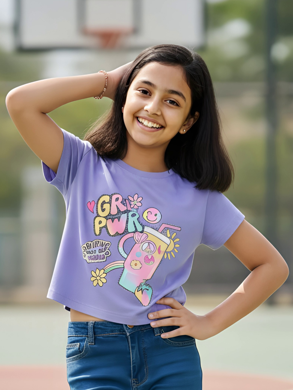 Girl Power Graphic Print Purple Crop Top