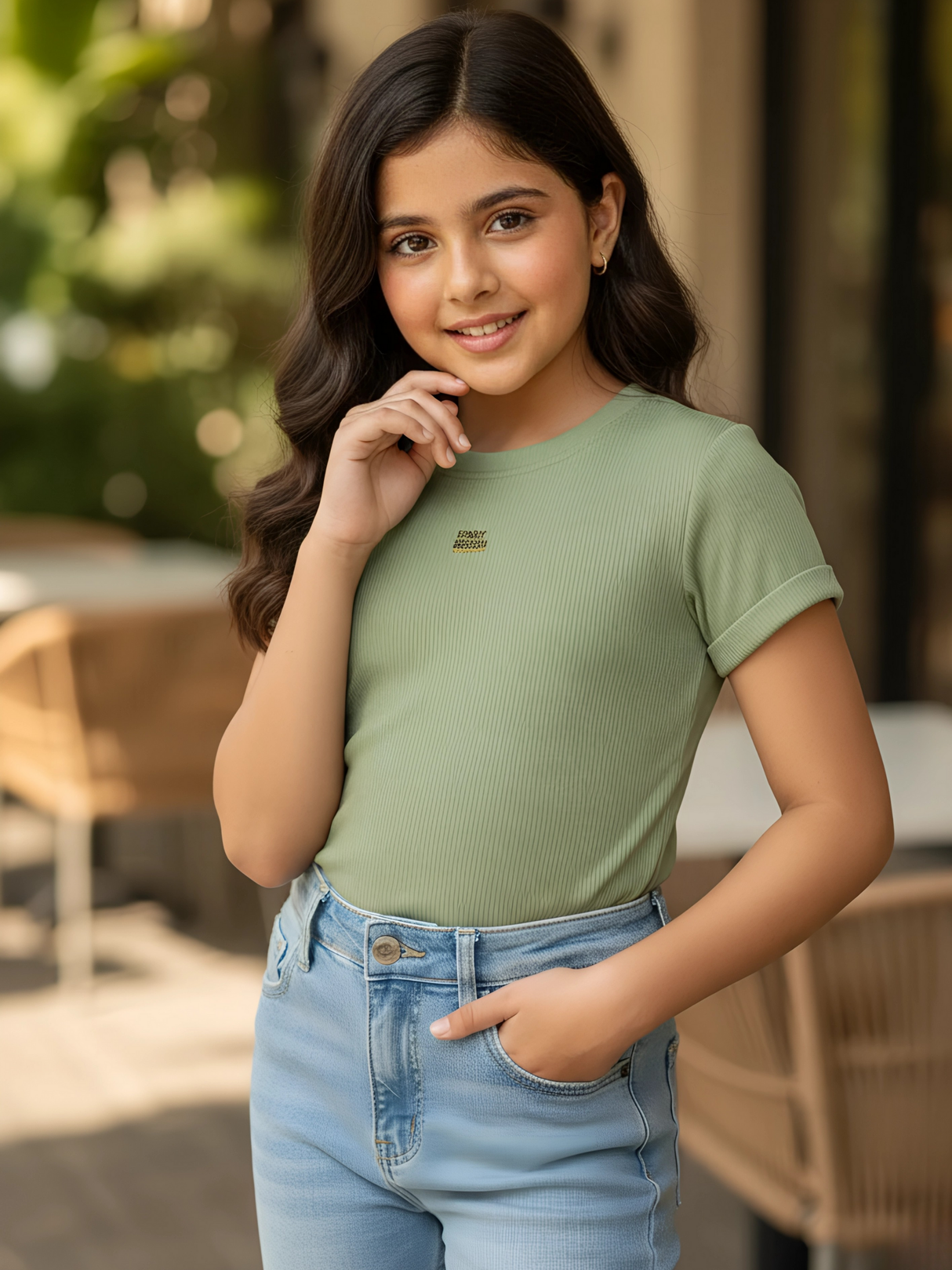 Girls' Sage Green Relaxed Fit Top