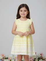 Sunshine Yellow Frock with White Broderie Anglaise & Ruffle Sleeves