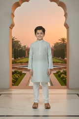 Boys' Classic Sky Blue Self-Design Kurta with Crisp White Pajama Set