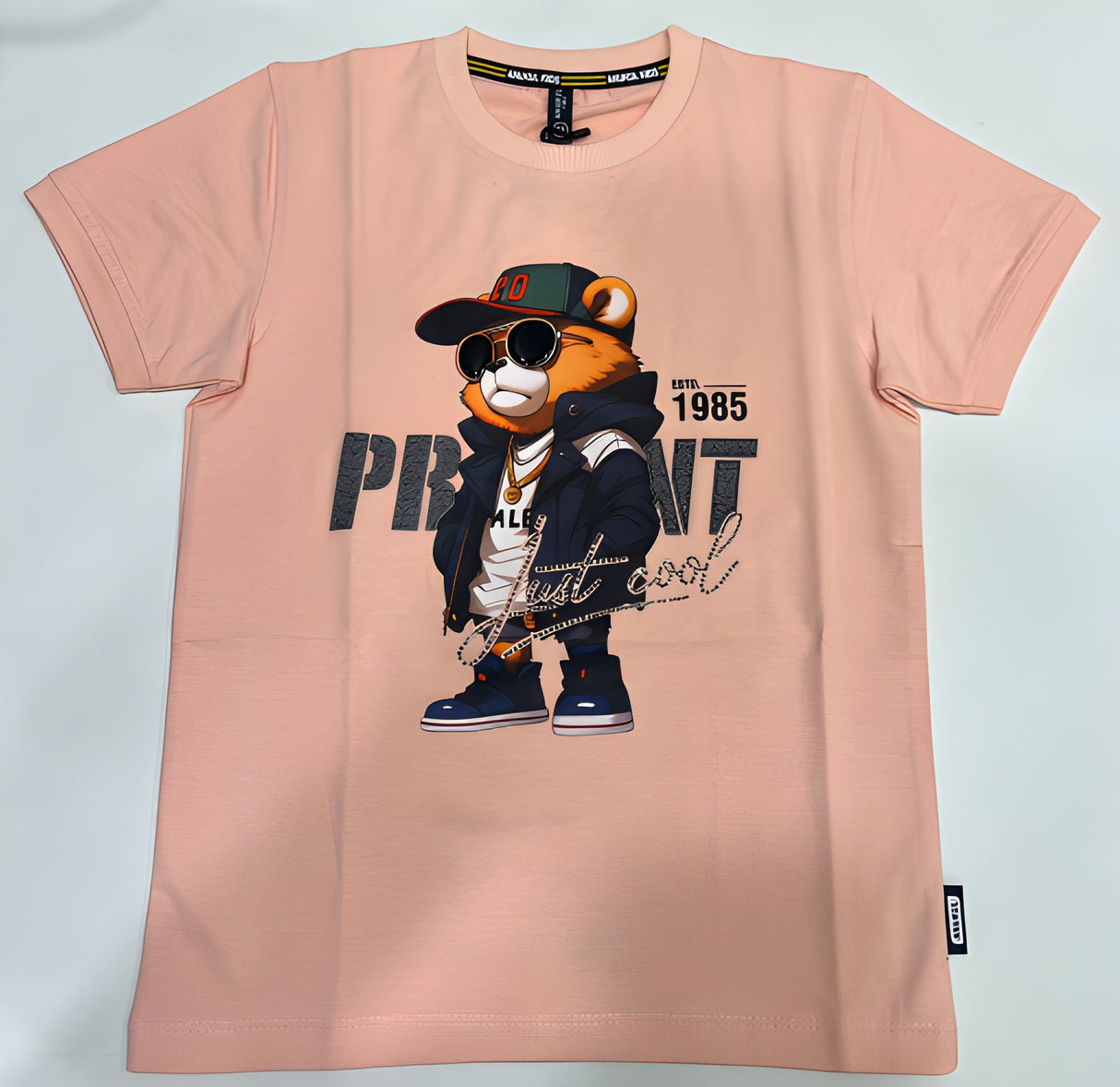 Kids Peach Cool Bear Graphic T-Shirt