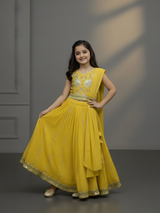 Girls' Vibrant Yellow Embroidered Lehenga Choli Set