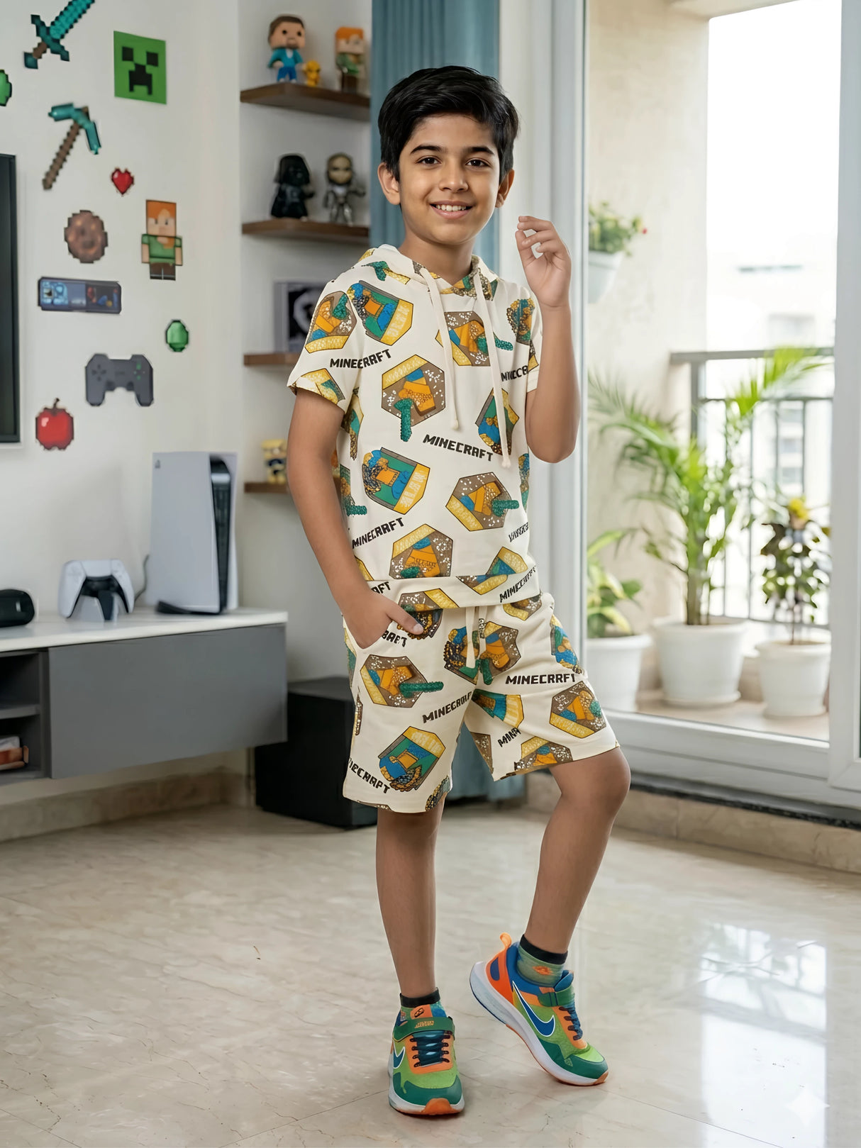 Boys Minecraft Inspired Hooded Co-ord Set - Cream