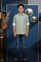 Boy's Sage Green Geometric Print Casual Shirt