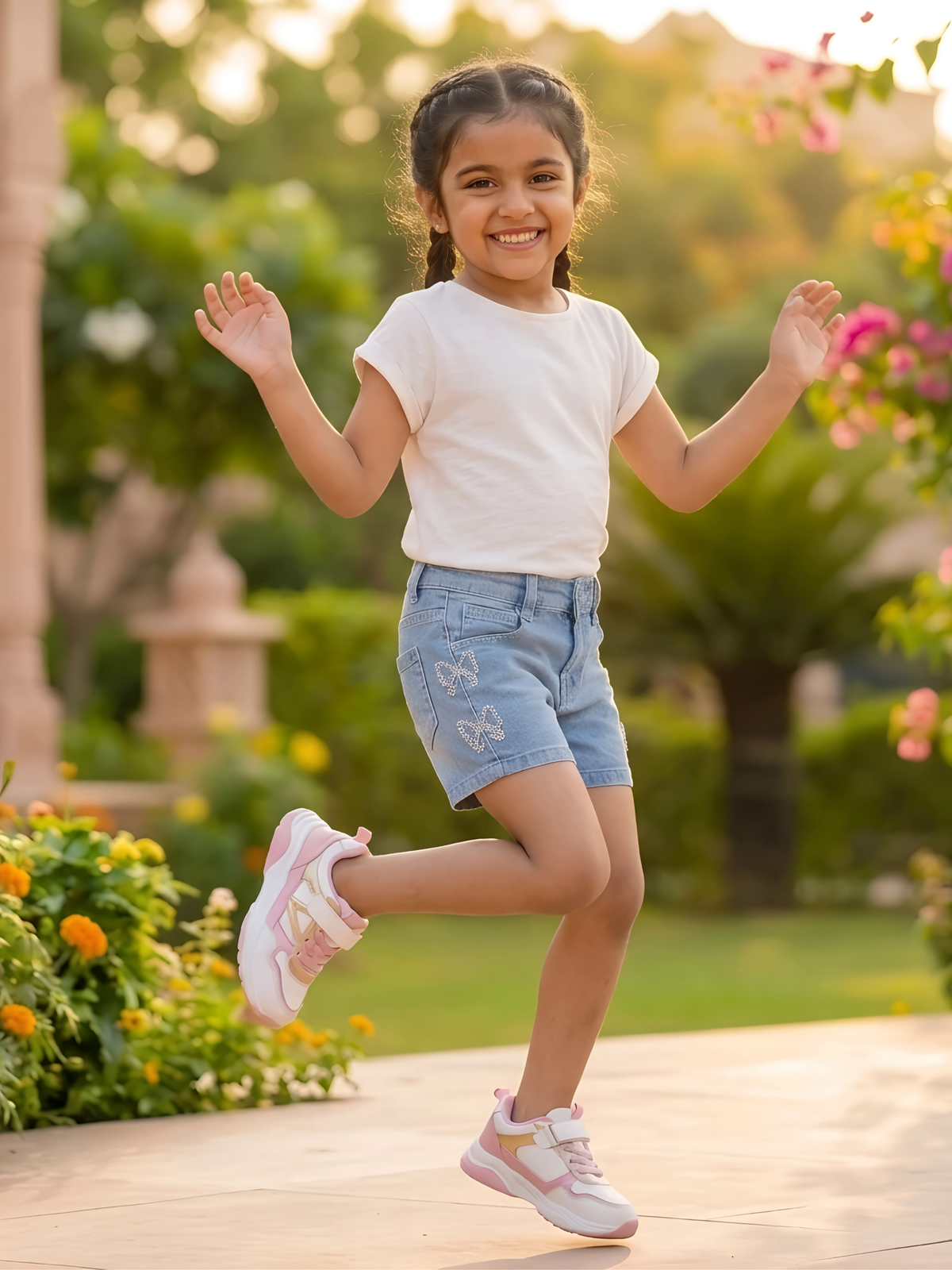 Girls Light Blue Embroidered Denim Shorts - Love & Joy Edition