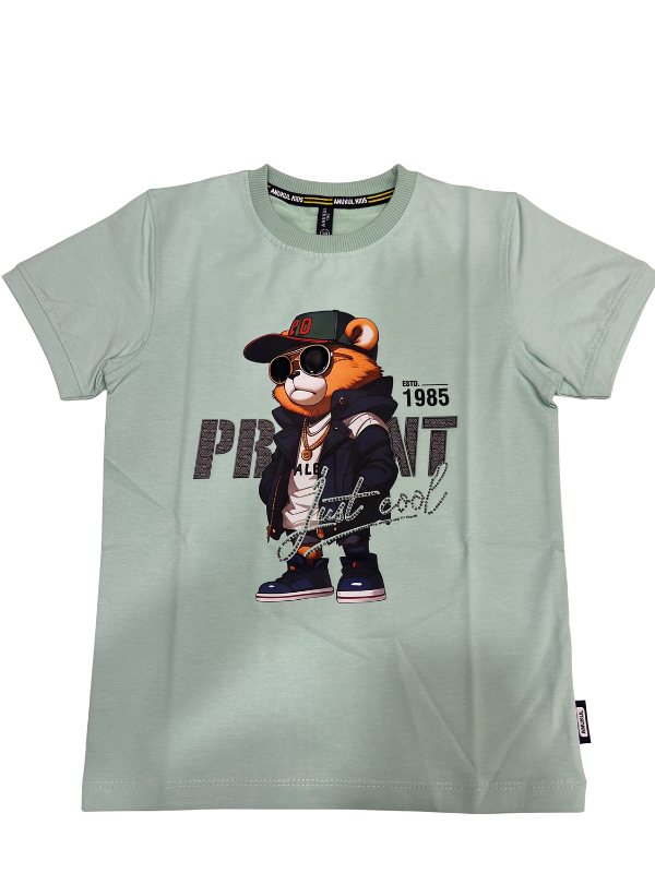 Kids Green Cool Bear Graphic T-Shirt