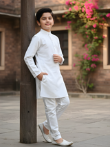Boys Classic White Cotton Kurta Set with Pajama