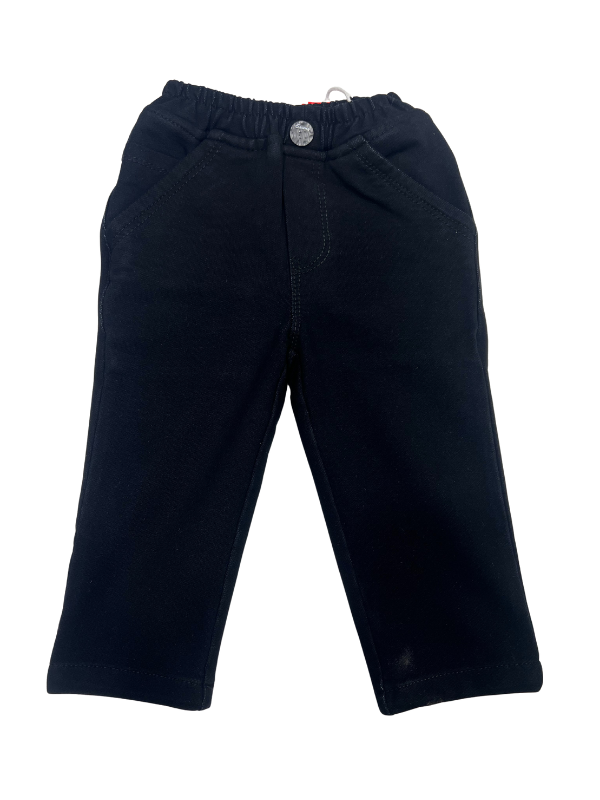Boys Black Cotton Slim Fit Pants with Elastic Waist