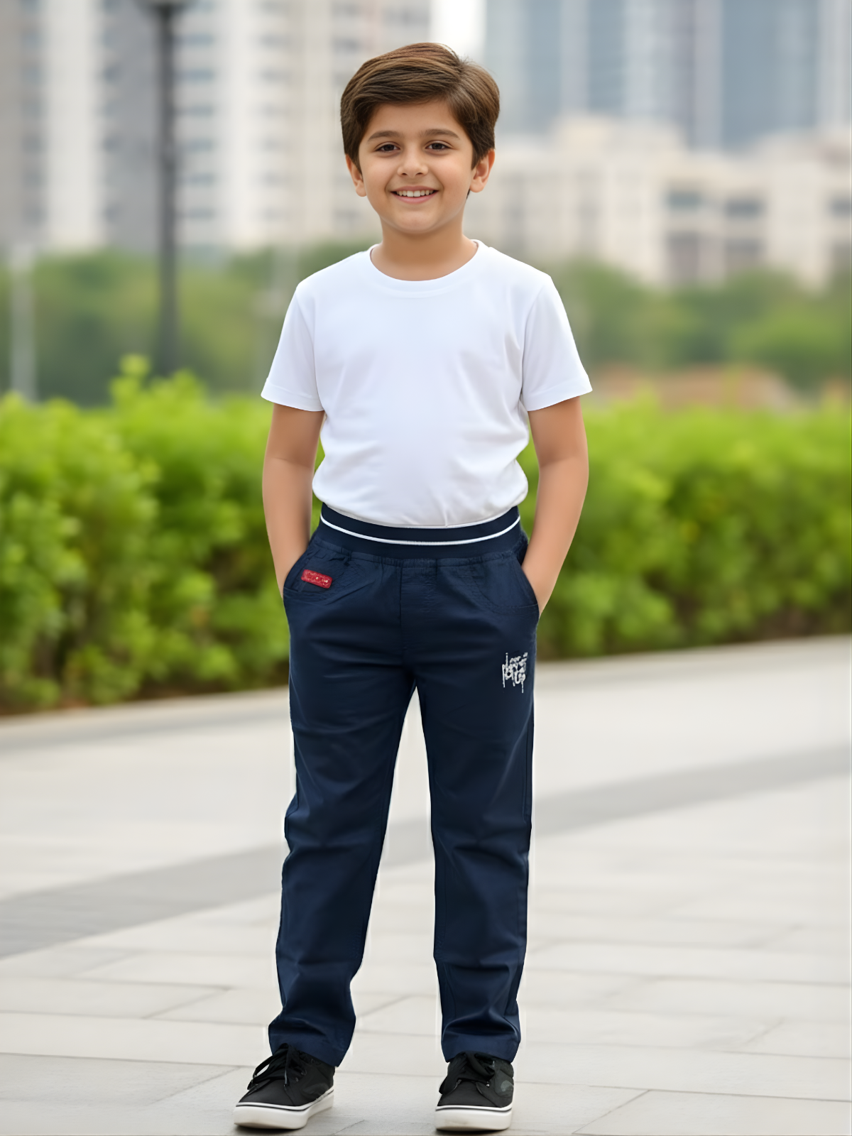 Boys' Signature Navy Blue Comfort-Waist Pants