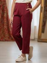 Girls' Maroon Solid Straight Fit Trackpants