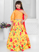 Girls' Elegant Ivory Multi-Color Embroidered Lehenga Set