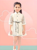 Girls' Cream Broderie Anglaise/Lace Shirt Dress with Black Belt