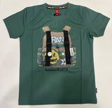 "Kids Green Graphic T-Shirt with Backpack Print
