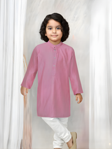 Boys' Marigold Orange Kurta with Tree and Bird Print and Cream Pajama Set
