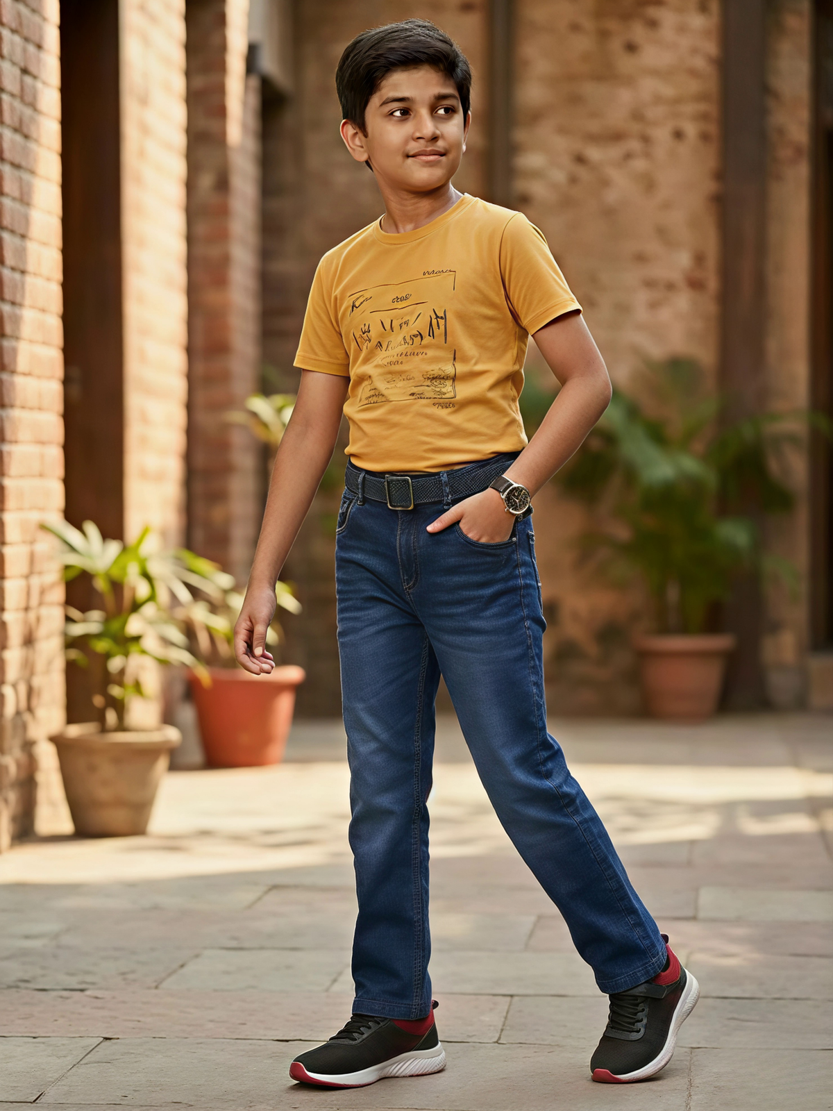Boys Premium Dark Blue Straight Fit Comfort Denim Jeans with Adjustable Belt