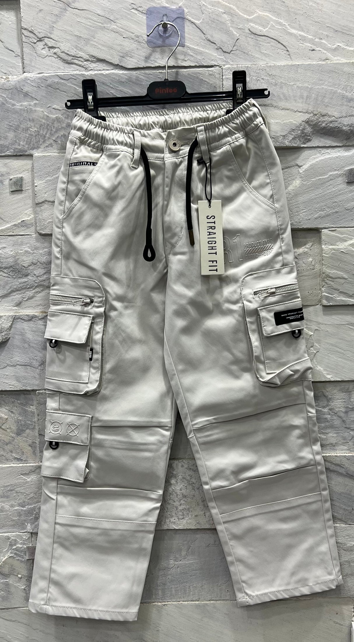 Boys Cream Cargo Pants – Straight Fit with Multi-Pockets