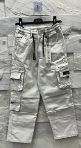 Boys Cream Cargo Pants – Straight Fit with Multi-Pockets