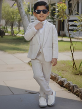 Boys’ Premium Grey Textured Coat Suit Set