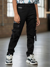 Boys' Slim-Fit Black Tactical Cargo Pants