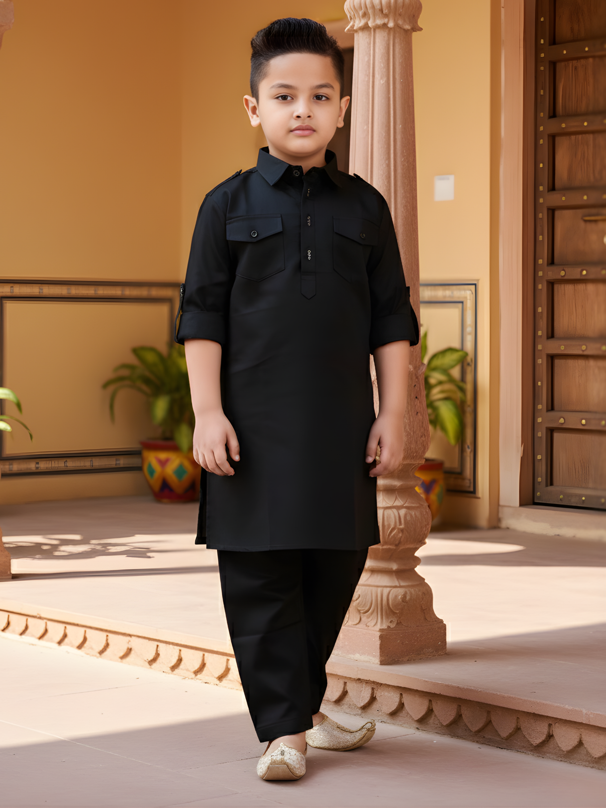 Boys' Classic Black Pathani Suit Set