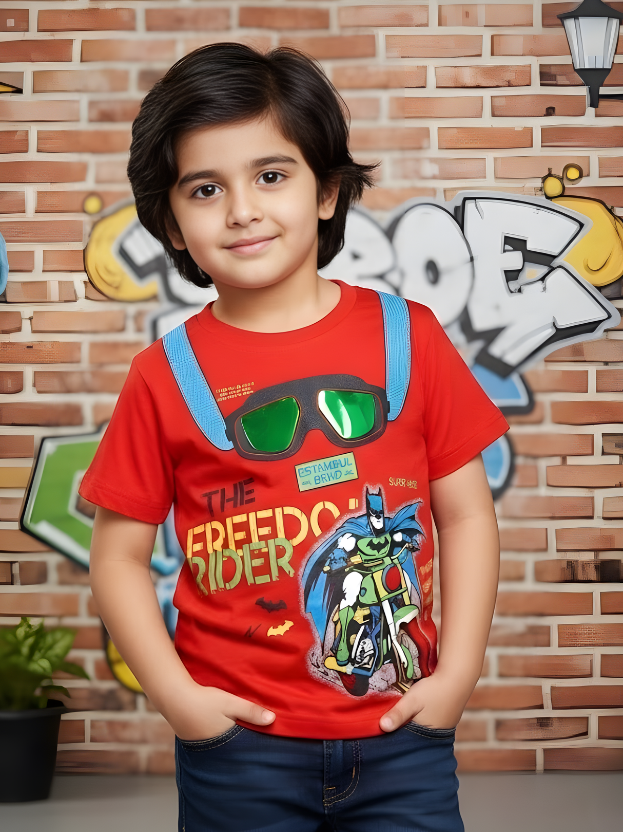 Boys "Freedom Rider" Graphic Tee – Crimson Red