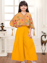 Girls' Bright Orange Leheriya Kurta and Sharara Set with Gota Work
