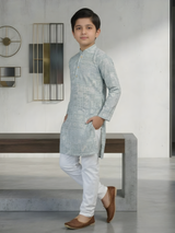 The Modern Mosaic Printed Kurta & Pajama Set (Aqua & White).