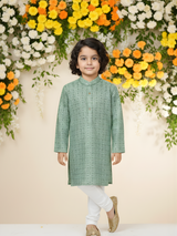 Boys' Mint Green Geometric Print Kurta Pajama Set