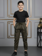 Boys' Olive Green Multi-Pocket Tactical Track Pants