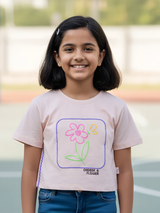 Girls' Pastel Pink Floral Doodle Crop Top