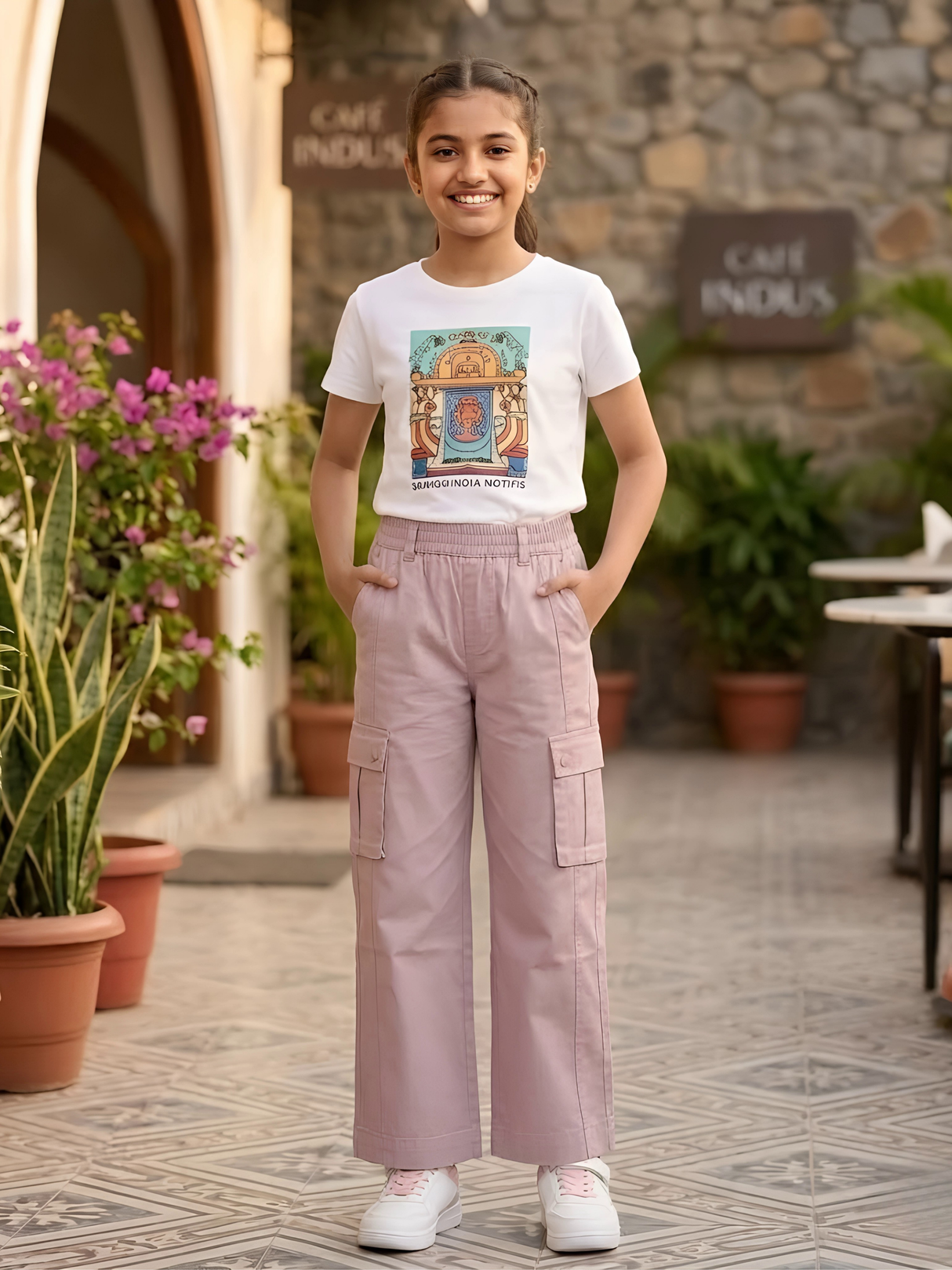 Girls' Stylish Pink Cargo Pants