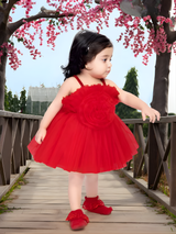 Girls Party Plain Regular Party Frock - Red