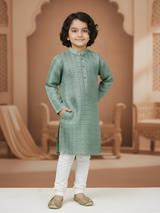 Boys' Mint Green Geometric Print Kurta Pajama Set