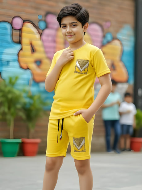 Boys' Sunshine Yellow Graphic Tee & Shorts Active Set