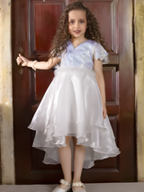Girls Party Satin Party Frock With Work - White