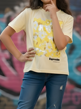 Girls' Abstract Floral Graphic Knit Top - Pastel Yellow..
