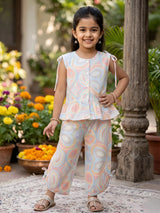 Girls Pink Pastel Swirl Peplum Co-ord Set